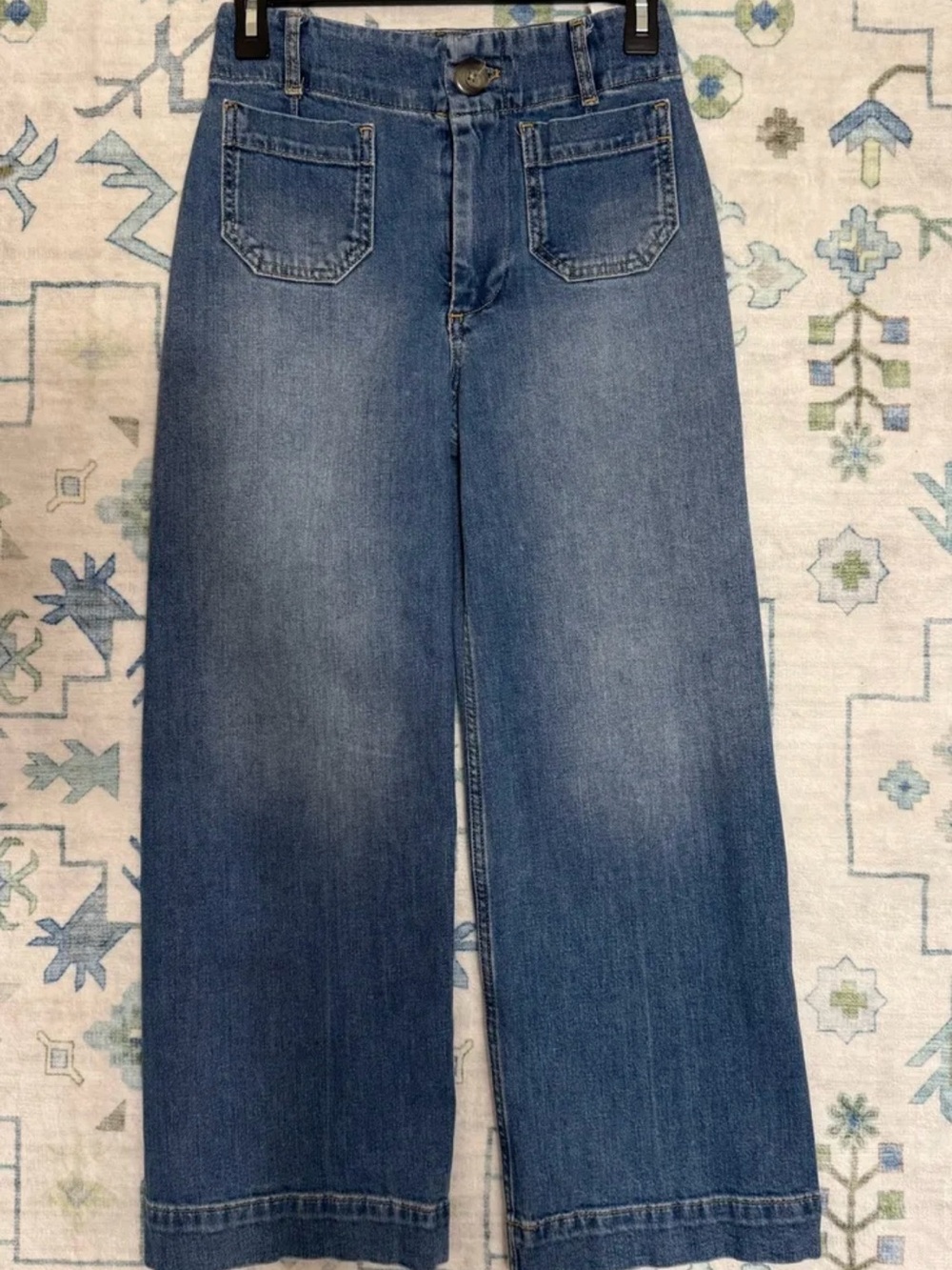 Pilcro Blue Denim Jeans with Tan Leather Patch From Anthropologie